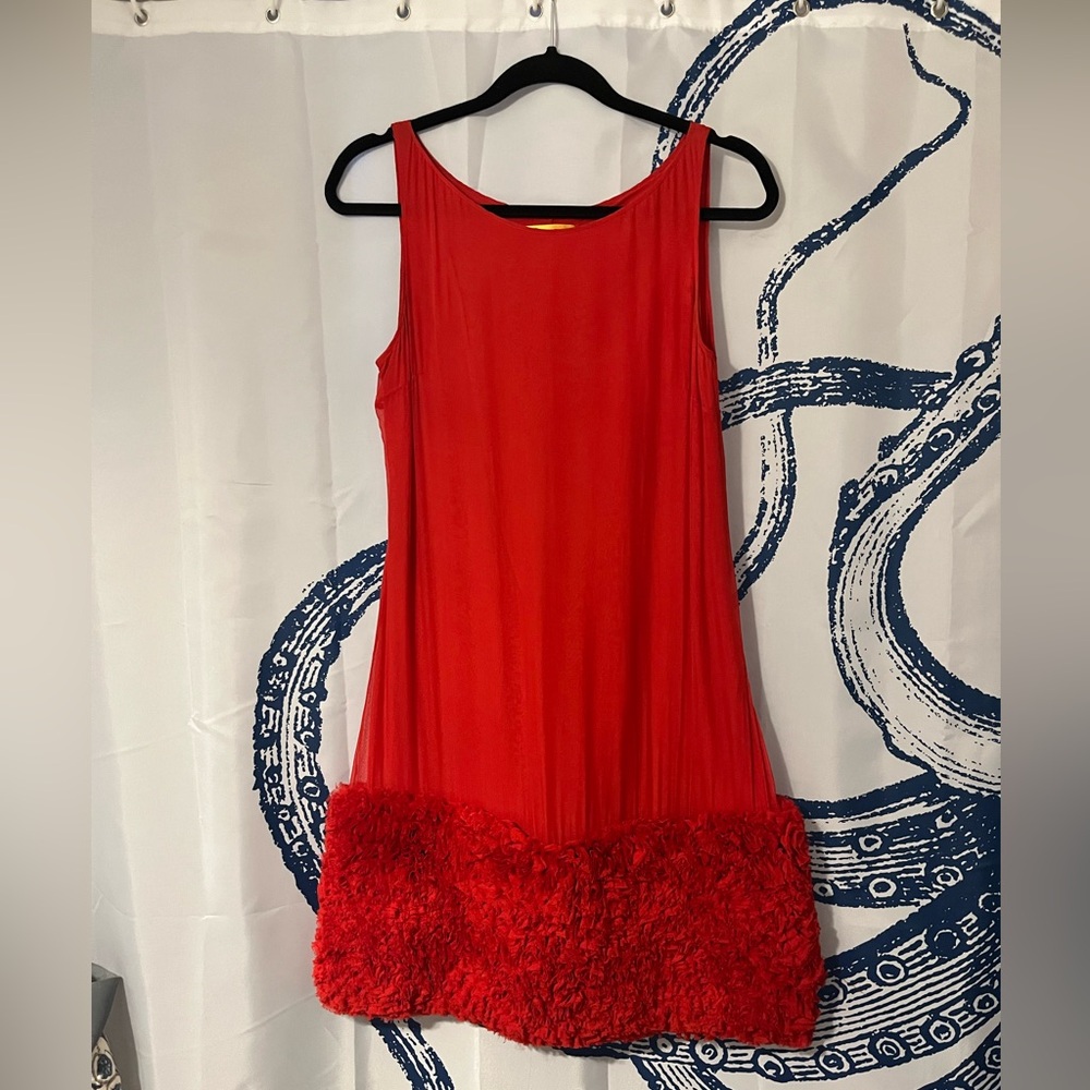 Catherine Malandrino Red Silk Mini Dress with Ruffled Hem